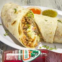 Ground Beef Burrito · Flour tortilla (10 inches) 
Rice, beans, ground beef. shredded cheese, lettuce, pico de gall...