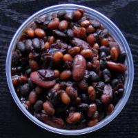 Pit Beans · Three bean blend, Windy City BBQ sauce.