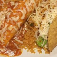 One Burrito & One Taco · Served with choice of rice or beans