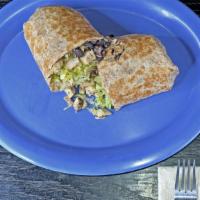 Healthy Chicken Burrito Fuerte · Loads of grilled chicken breast, black beans, lettuce, pico de gallo, and jalapeño cream sal...