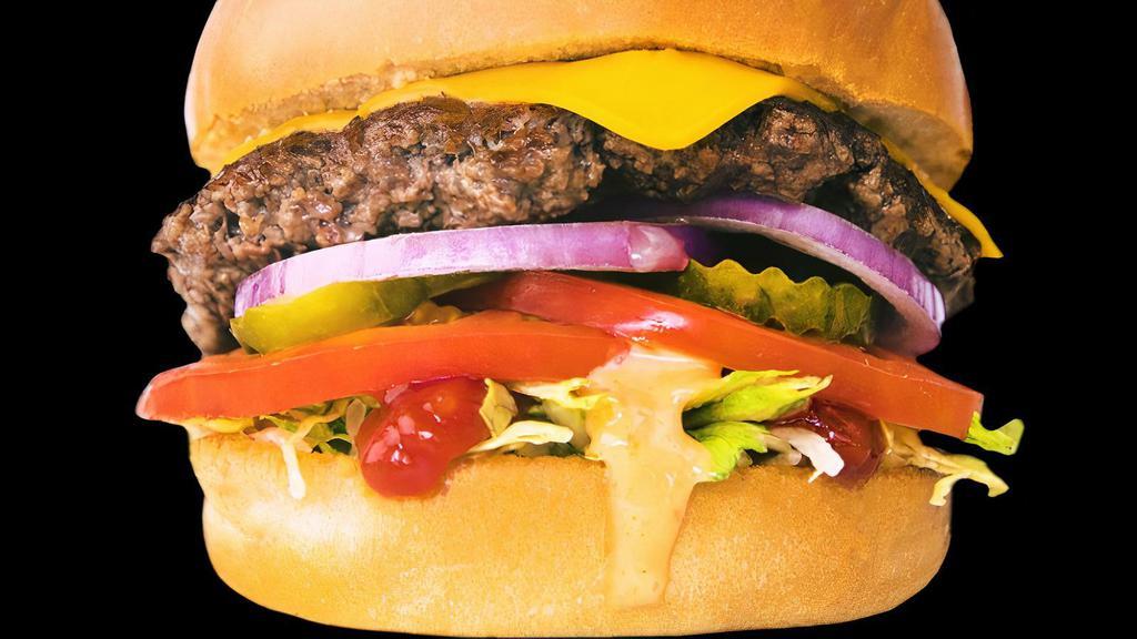 Cheese Burger · Classic! American cheese, lettuce, tomato, red onion, pickle, ketchup, Famous sauce