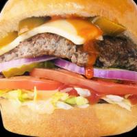Habanero Inferno Burger · Jalapeño, hot sauce, habanero cheese, lettuce, tomato, red onion, pickle, ketchup, Famous sa...