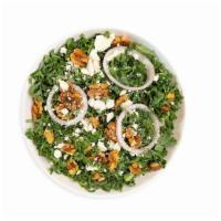 Kale Salad · Chopped kale, walnuts, red onion, feta, poppy-seed dressing.
