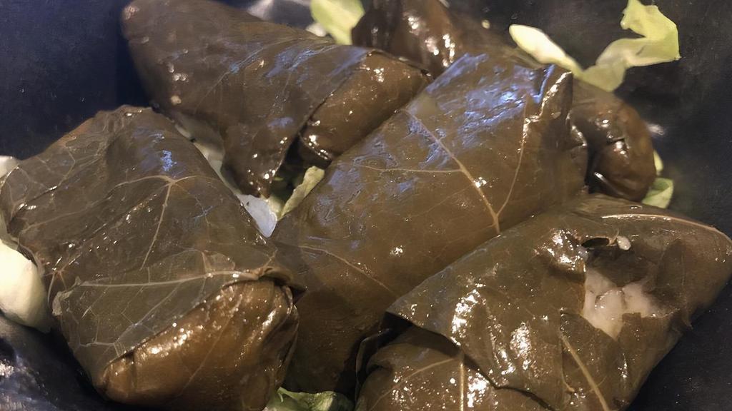 Grape Leaves · Stuffed with rice, onions, mint, and a blend of spices.