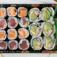 Makimono Set · 6 pcs california roll, 6 pcs salmon and 6 pcs tuna roll.
Consuming raw or undercooked meats,...