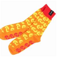 Mac & Cheese Noodle Gripper Socks · Mac & Cheese noodle gripper socks are OSFM adults made from Cotton/Nylon/Spandex with a STOU...
