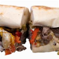 Roast Beef Sandwich · Sliced roast beef, grilled bell peppers, giardiniera and with mozzarella cheese and horserad...
