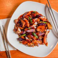 Ginger Garlic Eggplant · Spicy. Eggplant and green onions stir-fried in ginger garlic sauce. 151 Cal.