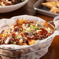 Noah’S Famous Loaded Fries · Steak-cut fries, chopped brisket, scallions drizzled in our queso sauce.