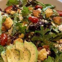 House Salad · Arcadian harvest, cherry tomatoes, Goat cheese, avocado and cornbread croutons with our hous...