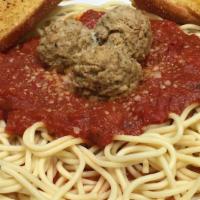 Spaghetti With Meatballs · Our Homemade Marinara  Sauce Served with garlic bread.