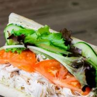 Turkey Avocado  Ranch Sub · Popular: a top-rated menu item. Roasted turkey with avocado ranch, tomatoes, cucumber, and o...