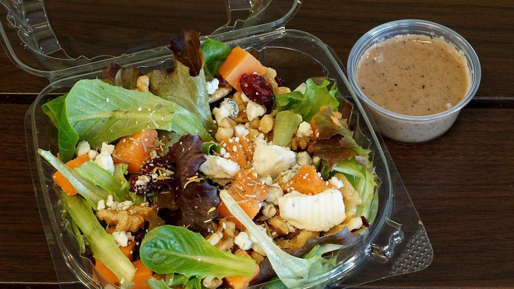 Sweet Potato Salad (Full) · Vegetarian: Containing no animal meat. Sweet potatoes, blue cheese, cranberries, walnuts, greens, and maple vinaigrette.