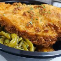Signature Pork Chop Bowl · 2-6oz Fried or Smothered Pork Chops with Rice, Yams & Green Beans