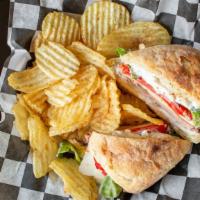 Egg Salad Deluxe · Jack's savory deviled egg salad with romaine, bacon and blue cheese on potato chive bread.