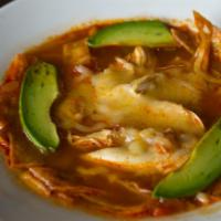 La Azteca · Tapatios original tortilla chicken soup tastefully simmered with chipotle pepper and topped...