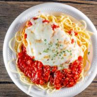 Chicken Parmesan · Regular. Two servings. Topped with mozzarella cheese.