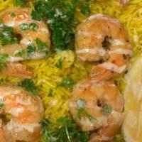 Jumbo Shrimp Meal · With rice, salad, pita bread, hummus.