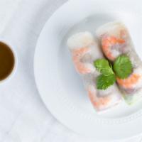 Spring Rolls · 2 fresh rice paper rolls with pork and shrimp.