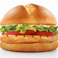 Classic Grilled Chicken Sandwich · mayo, lettuce, tomato.