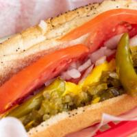 Hot Dog · Chicago style dog with all the fixings.