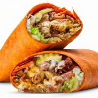 Chicken Bacon Ranch Wrap · Grilled or crispy. American cheese, turkey bacon, lettuce, tomato, pickles, ranch, and mayo.