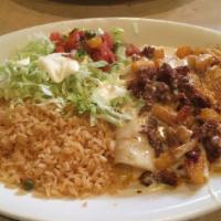 Diablo Special · Grilled chicken or jumbo shrimp in our diabla sauce (very spicy!) Served with Mexican rice, ...