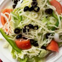 Garden Salad · Lettuce, tomatoes, green peppers, onions, mozzarella, and black olives.
