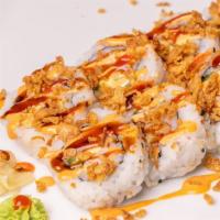 Crunchy Spicy Shrimp Roll · Shrimp + Avocado + Cucumber + Crispy Tempura Flakes + Sushi Sauce + Spicy Mayo
