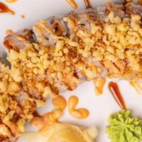 Tempura Shrimp Roll · Tempura Shrimp + Imitation Crab + Avocado + Crispy Tempura Flakes + Sushi Sauce + Spicy Mayo