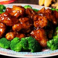 General Tso'S Chicken · Spicy. Hot. The general favorite dish, crispy chunks chicken with red hot sauce on broccoli ...