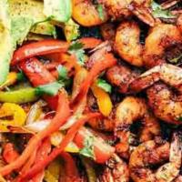 Shrimp Fajitas · Shrimp grilled with onions and green peppers. Served sizzling hot with salsa fresca, sour cr...