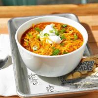 Sweet Heat Veggie Chili · Served with cheddar, sour cream, and chives