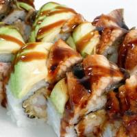 Dragon Roll · Base Shrimp Temp, Crab Salad
Top : Eel, Avocado
Sauce : Eel Sauce