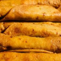 Flautas Platter (6 To An Order) · 6 Chicken flautas (seasoned chicken, wrapped in a corn tortillas and fried to golden brown) ...