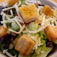 House Salad · Tomatoes, Red Onion, Cucumber, Five Cheese Blend, Croutons & Your Choice Of Dressing.