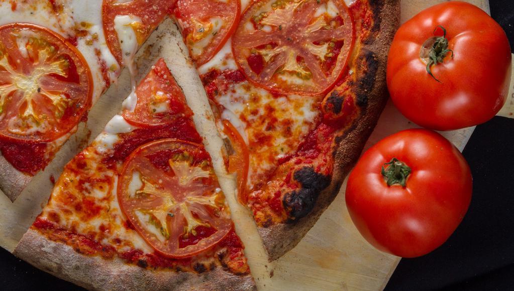 Margherita · Coal fired pizza sauce, fresh mozzarella, tomato, fresh basil.