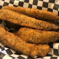 Fried Pickles · Fried breaded pickles served with ranch dressing.