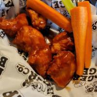 Wings Boneless (6 Pieces) · Served with celery and carrots. Choice of ranch or bleu cheese.