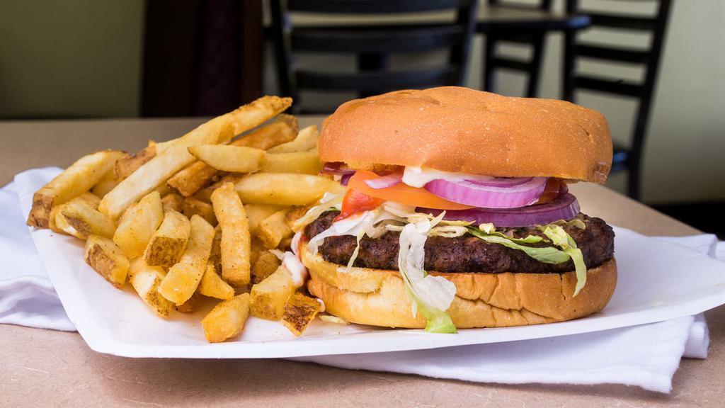 California Burger · Double Decker Burger, Lettuce, Onion, Tomato, Pickle, Ketchup and Mayo on a brioche bun