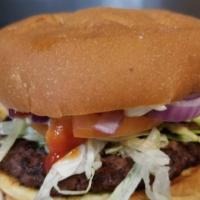 Gyro Cheese Burger · 1 Burger Patty, Lettuce, Onion, Tomato, Pickle, Ketchup and Mayo, American Cheese  and Gyro ...