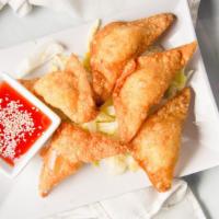 Crab Rangoon · Six (6) fried wonton skins filled with mixed of cream cheese and imitation crab meat. Serve ...