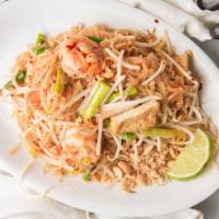Phad Thai · A Thai favorite, stir-fried with thin rice noodles, bean curd, radishes, fresh bean sprouts,...