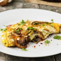 Farmer'S Omelette · Delicious Breakfast Omelette prepared using 3 eggs, bacon, ham, onions, cheese, and hash bro...