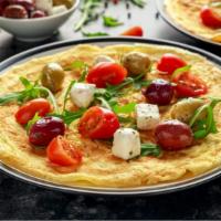 Greek Feta Omelette · Delicious Breakfast Omelette prepared using 3 eggs, feta cheese, tomato and onion. Served wi...