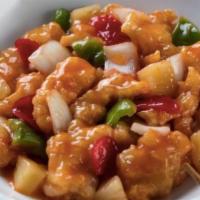 Sweet Sour Chicken · Served with fried rice steamed or lo mein and egg roll.