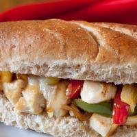The Chicken Philly · Sautéed onions and garlic, banana peppers, baby bell peppers (none of those green), Boss sau...