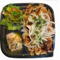 Chicken Shawarma Plate · Beef kabob, kafta kabob, chicken kabob & chicken shawarma served with rice, salad, hummus,​ ...