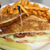 Blt Sandwich · Bacon, lettuce tomato, and mayonnaise on toast.