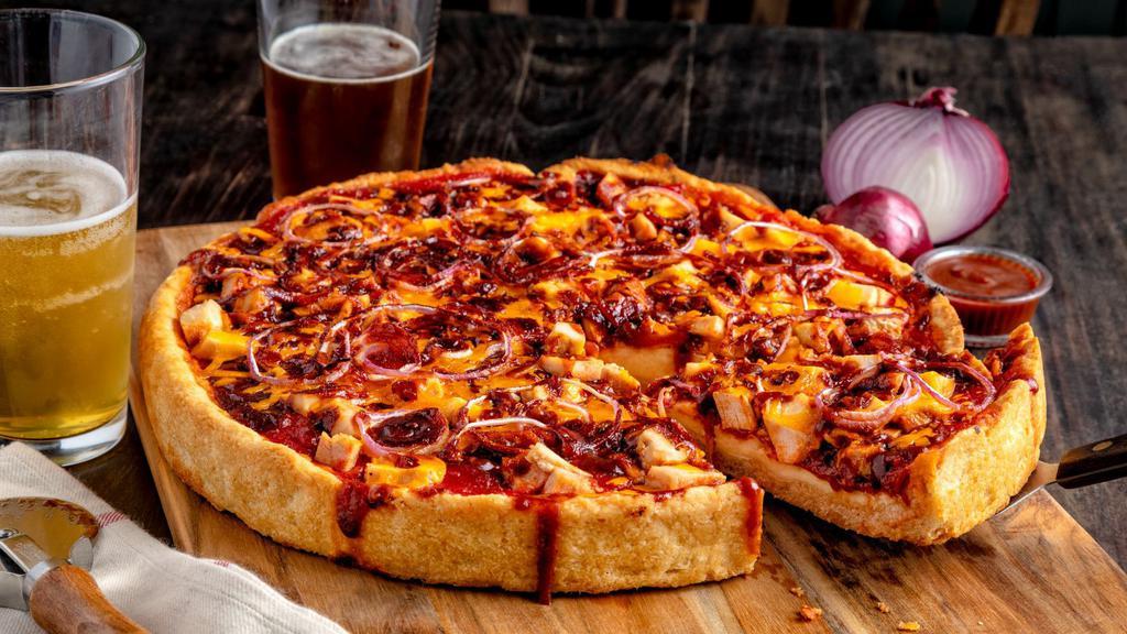Bbq Chicken (Large) · Sliced chicken, red onions, BBQ sauce and a blend of cheeses.
